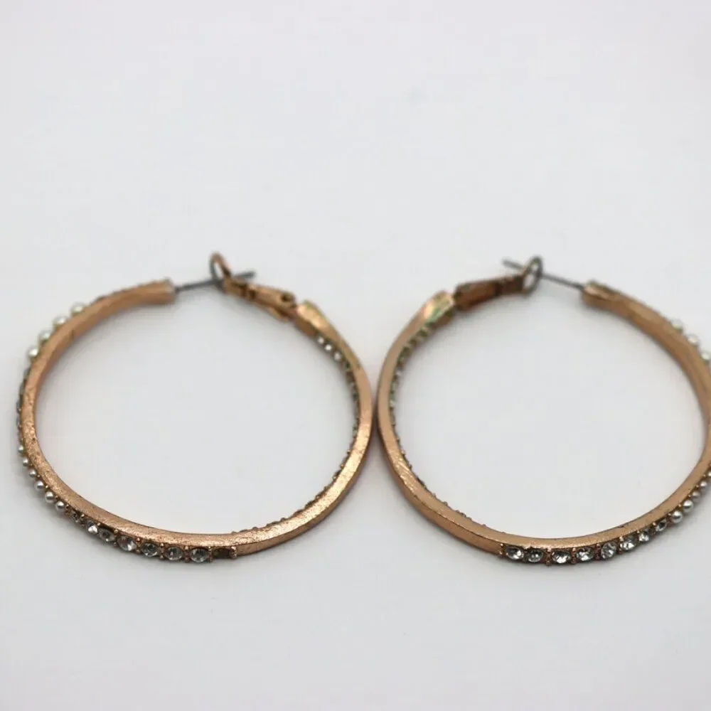 Gold Jeweled Hoop Earrings with Faux Pearls & Rhinestones – Vintage Inspired Sta